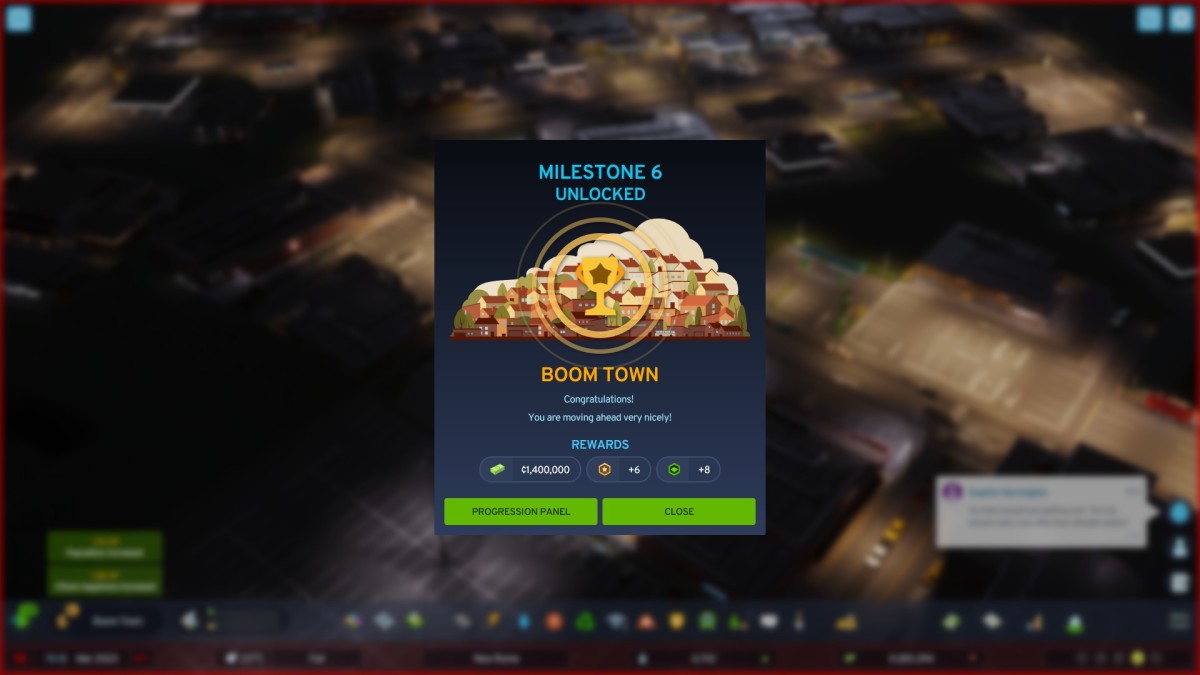 Cities: Skylines 2 screenshot of a town's level-up.